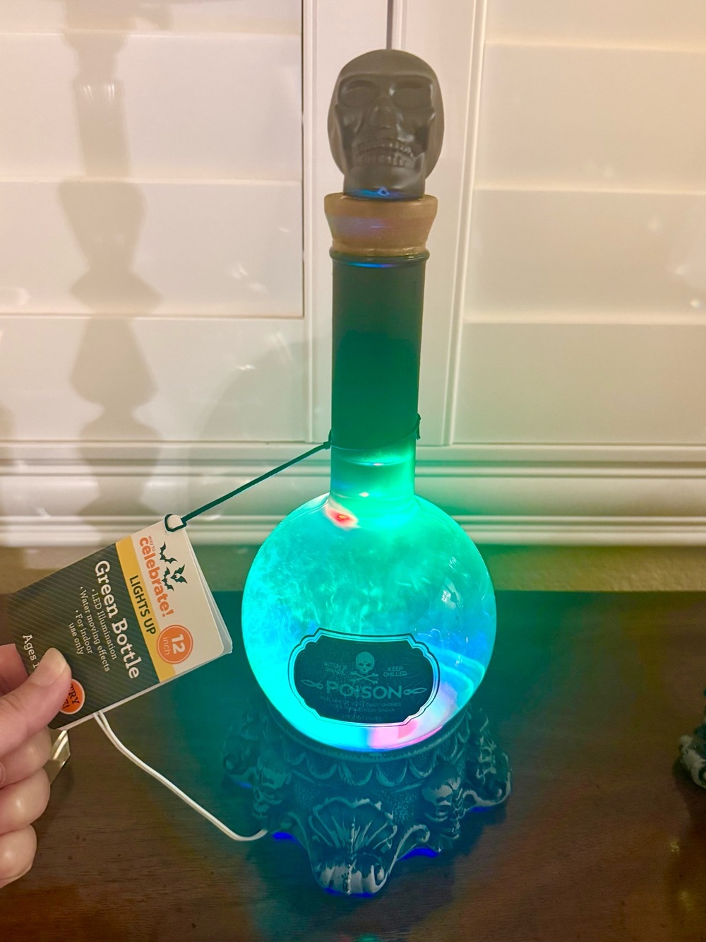 Green Light-Up Potion Halloween Bottle with Skull Stopper  Table Top Decoration